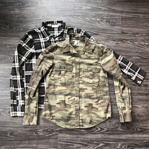 2 Pack Camo and Plaid Button Down shirts